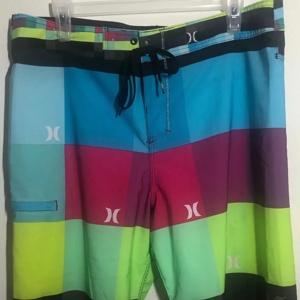 Hurley Phantom Mens Board Shorts Multicolor Colorblock Drawstring Swim Trunks 36